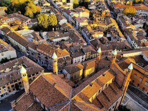 Cremona, view from cathedral tower, Lombardy, Italy